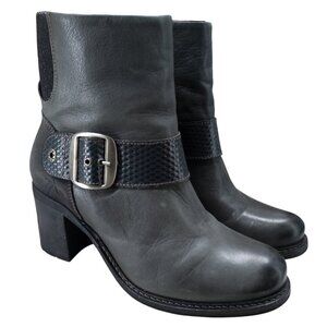 Dromedaris Holly Gray Leather Heel Moto Boots Size 39 US 8.5-9 Buckle Ankle